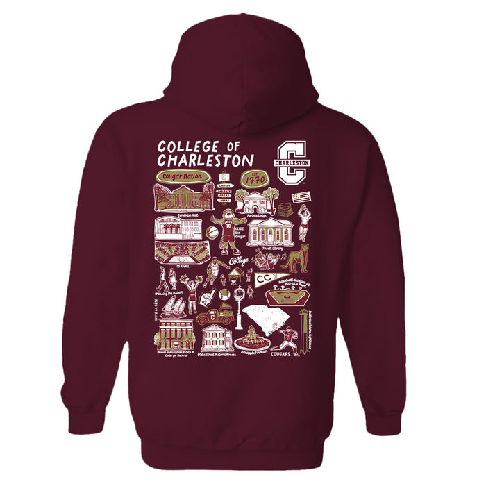 Charleston Cougars COC Hand Sketched Vive La Fete Impressions Artwork Maroon Cotton Fleece Long Sleeve Hoodie - Vive La Fête - Online Apparel Store