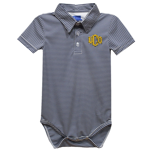 University of Central Oklahoma Bronchos Embroidered Navy Stripes Stripe Knit Polo Onesie
