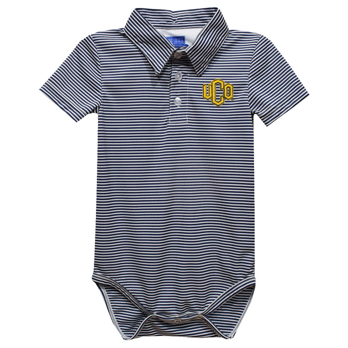 University of Central Oklahoma Bronchos Embroidered Navy Stripes Stripe Knit Polo Onesie
