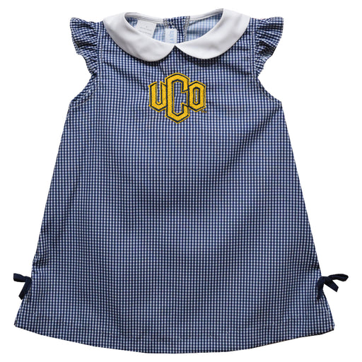 University of Central Oklahoma Embroidered Navy Gingham A Line Dress