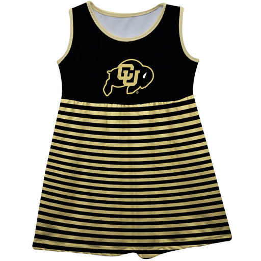 Colorado Buffaloes CU Vive La Fete Girls Game Day Sleeveless Tank Dress Solid Black Mascot Stripes on Skirt - Vive La Fête - Online Apparel Store
