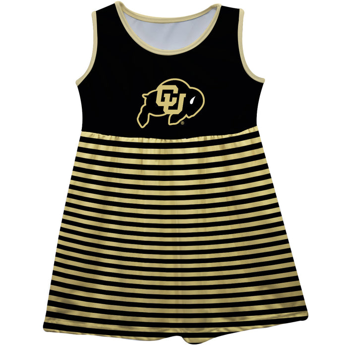 Colorado Buffaloes CU Vive La Fete Girls Game Day Sleeveless Tank Dress Solid Black Mascot Stripes on Skirt - Vive La Fête - Online Apparel Store