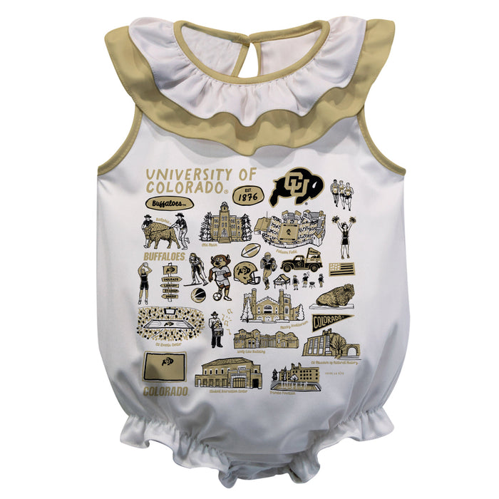 Colorado Buffaloes CU  White Hand Sketched Vive La Fete Impressions Artwork Sleeveless Ruffle Onesie Bodysuit