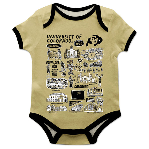 Colorado Buffaloes CU Hand Sketched Vive La Fete Impressions Artwork Infant Gold Short Sleeve Onesie Bodysuit
