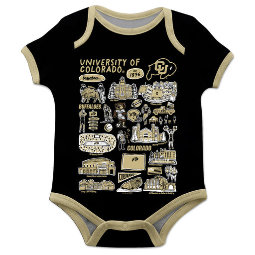 Colorado Buffaloes CU Hand Sketched Vive La Fete Impressions Artwork Infant Black Short Sleeve Onesie Bodysuit