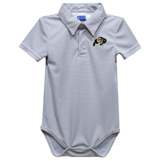 Colorado Buffaloes CU Embroidered Gray Stripe Knit Polo Onesie