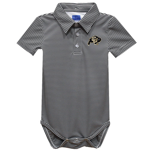 Colorado Buffaloes CU Embroidered Black Stripe Knit Polo Onesie