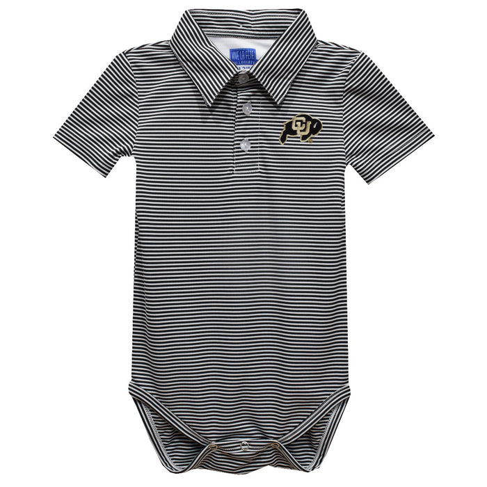 Colorado Buffaloes CU Embroidered Black Stripe Knit Polo Onesie