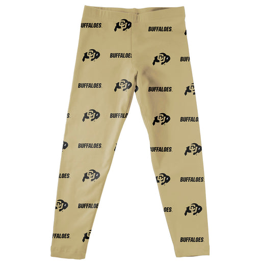 Colorado Buffaloes CU Vive La Fete Girls Game Day All Over Logo Elastic Waist Classic Play Black Leggings Tights