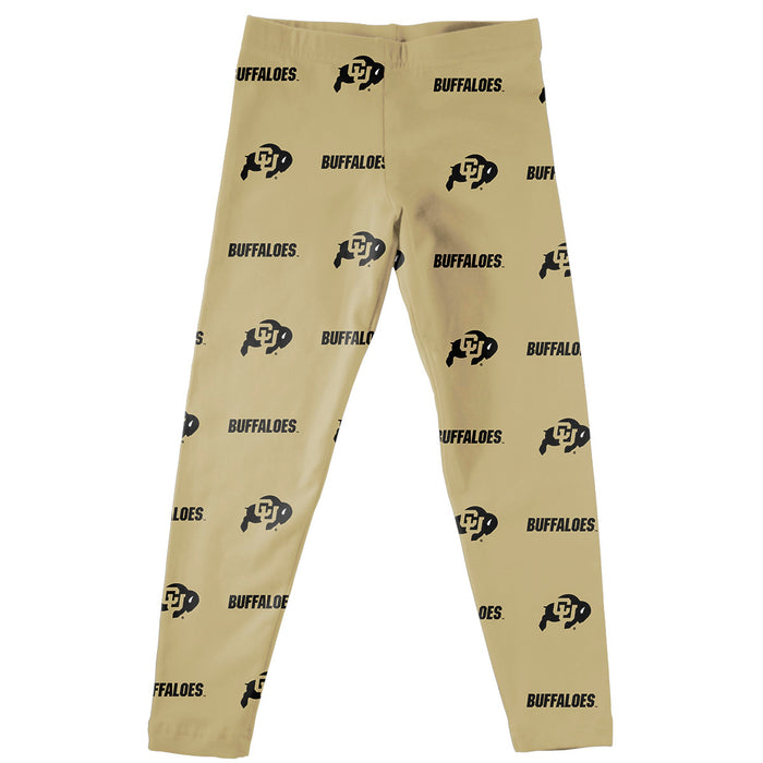 Colorado Buffaloes CU Vive La Fete Girls Game Day All Over Logo Elastic Waist Classic Play Black Leggings Tights