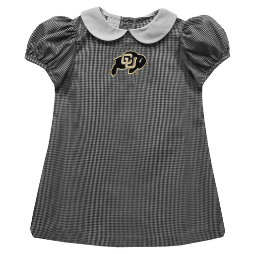 Colorado Buffaloes CU Embroidered Black Gingham Short Sleeve A Line Dress
