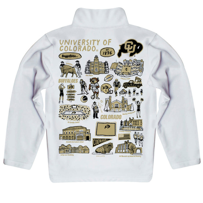 Colorado Buffaloes CU Hand Sketched Vive La Fete Impressions Artwork White Boys Quarter Zip Pullover V1 - Vive La Fête - Online Apparel Store