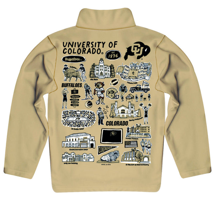 Colorado Buffaloes CU Hand Sketched Vive La Fete Impressions Artwork  Gold Boys Quarter Zip Pullover V1 - Vive La Fête - Online Apparel Store