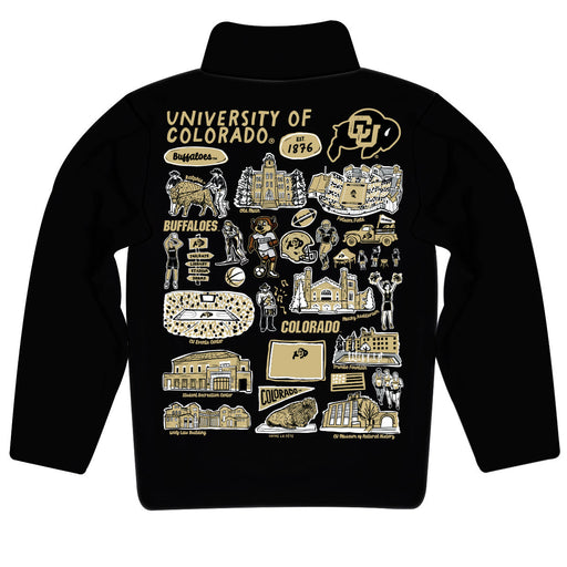Colorado Buffaloes CU Hand Sketched Vive La Fete Impressions Artwork Black Boys Quarter Zip Pullover V1 - Vive La Fête - Online Apparel Store