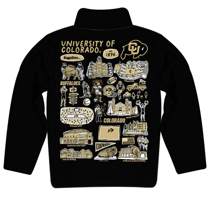 Colorado Buffaloes CU Hand Sketched Vive La Fete Impressions Artwork Black Boys Quarter Zip Pullover V1 - Vive La Fête - Online Apparel Store