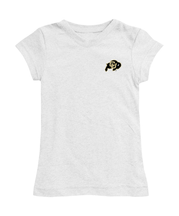 Colorado Buffaloes CU Hand Sketched Vive La Fete Impressions Artwork White Girls Cotton Short Sleeve Tee