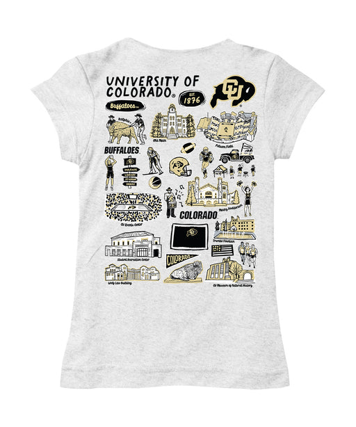 Colorado Buffaloes CU Hand Sketched Vive La Fete Impressions Artwork White Girls Cotton Short Sleeve Tee - Vive La Fête - Online Apparel Store