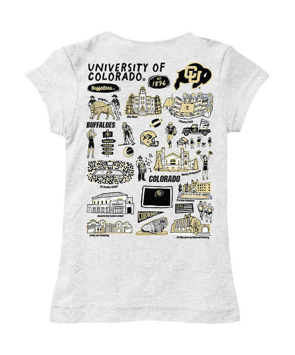 Colorado Buffaloes CU Hand Sketched Vive La Fete Impressions Artwork White Girls Cotton Short Sleeve Tee - Vive La Fête - Online Apparel Store