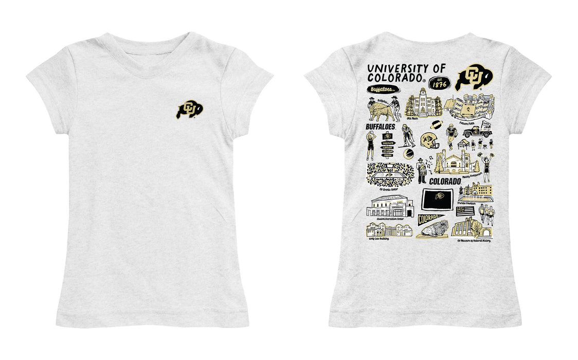 Colorado Buffaloes CU Hand Sketched Vive La Fete Impressions Artwork White Girls Cotton Short Sleeve Tee - Vive La Fête - Online Apparel Store