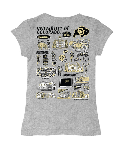 Colorado Buffaloes CU Hand Sketched Vive La Fete Impressions Artwork Grey Girls Cotton Short Sleeve Tee - Vive La Fête - Online Apparel Store