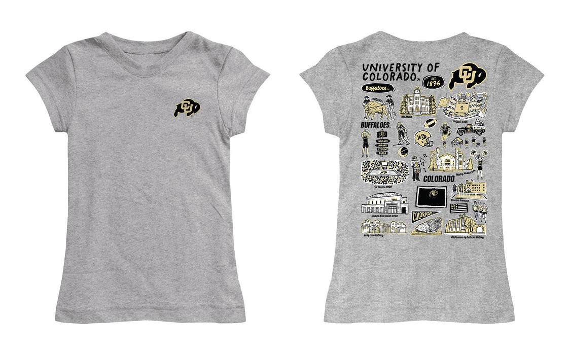 Colorado Buffaloes CU Hand Sketched Vive La Fete Impressions Artwork Grey Girls Cotton Short Sleeve Tee - Vive La Fête - Online Apparel Store