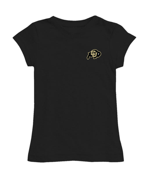 Colorado Buffaloes CU Hand Sketched Vive La Fete Impressions Artwork Black Girls Cotton Short Sleeve Tee