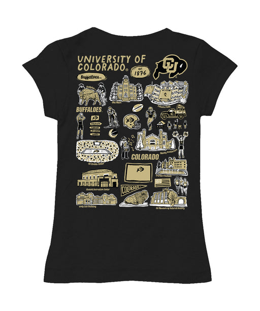 Colorado Buffaloes CU Hand Sketched Vive La Fete Impressions Artwork Black Girls Cotton Short Sleeve Tee - Vive La Fête - Online Apparel Store