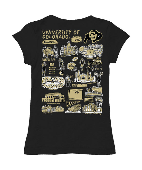 Colorado Buffaloes CU Hand Sketched Vive La Fete Impressions Artwork Black Girls Cotton Short Sleeve Tee - Vive La Fête - Online Apparel Store