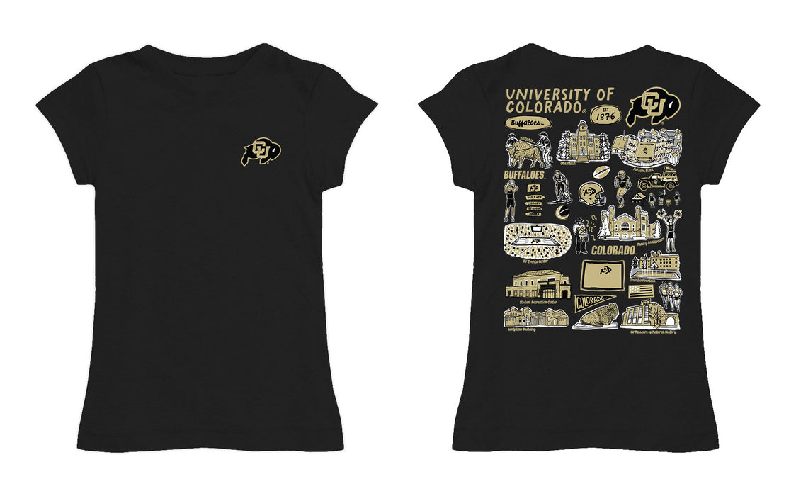 Colorado Buffaloes CU Hand Sketched Vive La Fete Impressions Artwork Black Girls Cotton Short Sleeve Tee - Vive La Fête - Online Apparel Store
