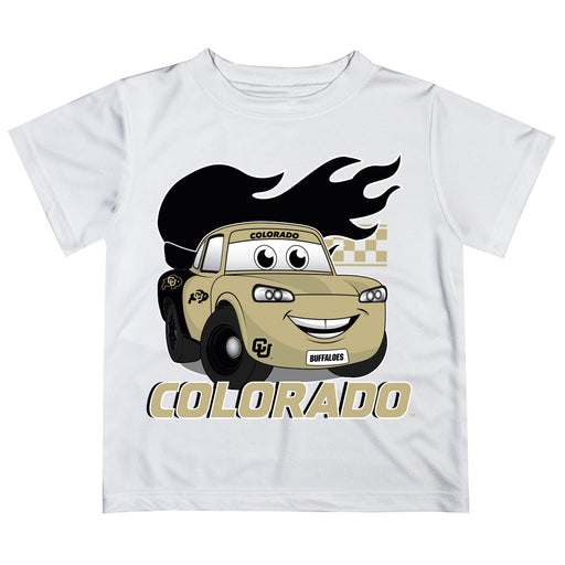 Colorado Buffaloes CU Vive La Fete Toy Racing Car Boys Game Day White Short Sleeve Tee