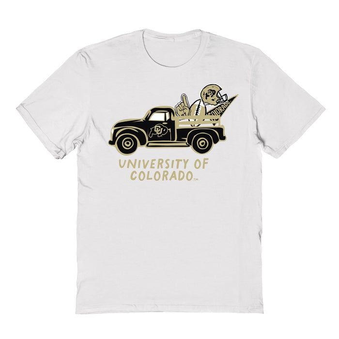 Colorado Buffaloes CU Hand Sketched Vive La Fete Impressions Truck Kids White Cotton T-shirt