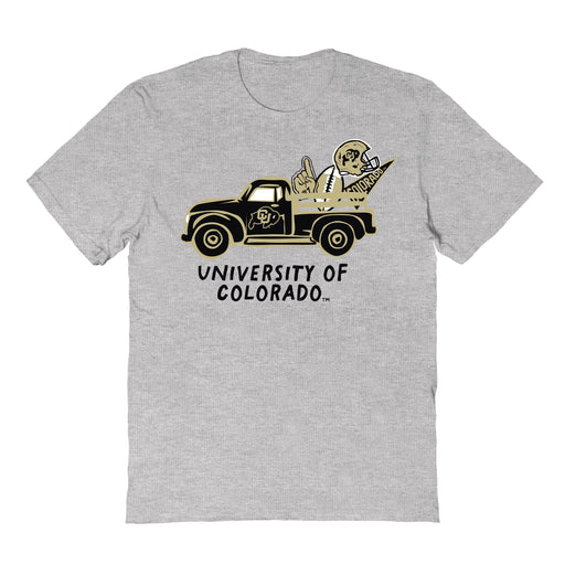 Colorado Buffaloes CU Hand Sketched Vive La Fete Impressions Truck Kids Grey Cotton T-shirt
