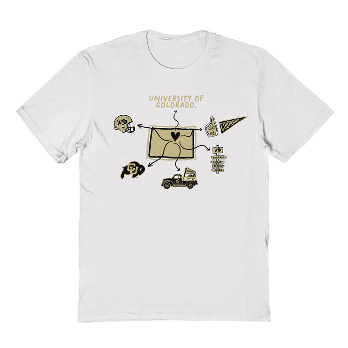 Colorado Buffaloes CU Hand Sketched Vive La Fete Impressions Icones Kids White T-shirt