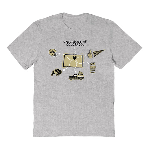 Colorado Buffaloes CU Hand Sketched Vive La Fete Impressions Icones Kids Grey T-shirt