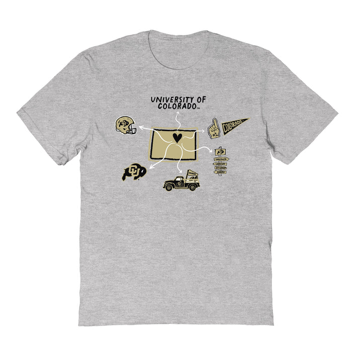 Colorado Buffaloes CU Hand Sketched Vive La Fete Impressions Icones Kids Grey T-shirt