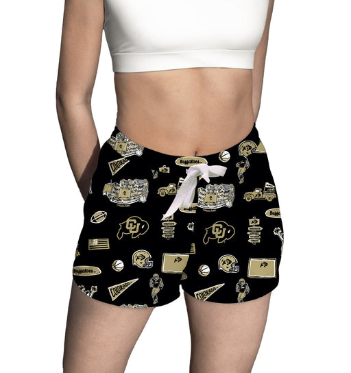 Colorado Buffaloes CU Repeat Print Hand Sketched Vive La Fete Impressions Artwork Womens Black Lounge Shorts