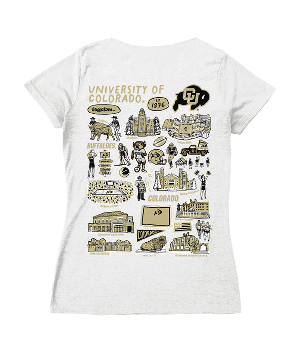 Colorado Buffaloes CU Hand Sketched Vive La Fete Impressions Artwork Black Women Cotton Short Sleeve V-Neck Tshirt - Vive La Fête - Online Apparel Store
