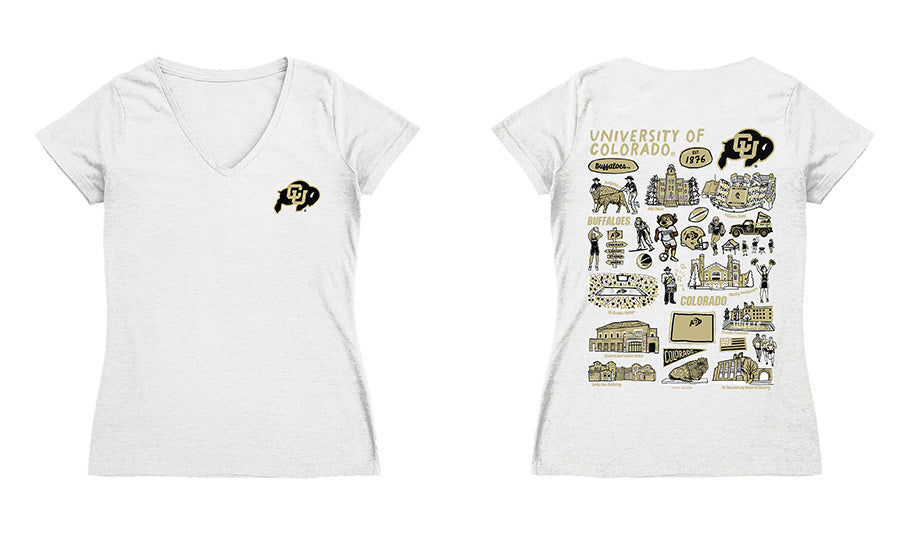 Colorado Buffaloes CU Hand Sketched Vive La Fete Impressions Artwork Black Women Cotton Short Sleeve V-Neck Tshirt - Vive La Fête - Online Apparel Store