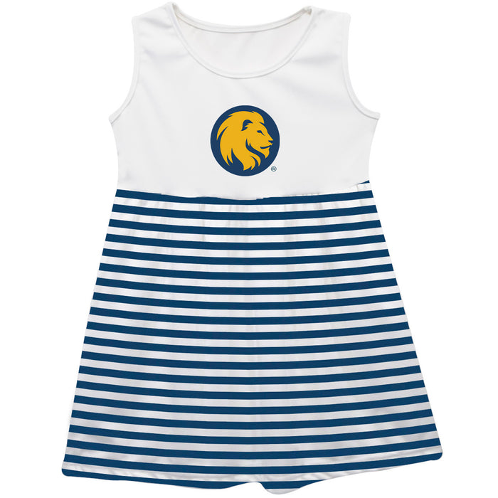 Texas A&M University - Commerce Vive La Fete Girls White Sleeveless Tank Dress Navy Stripes on Skirt