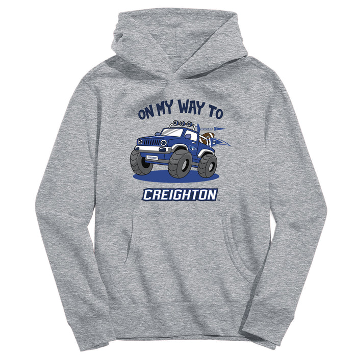 Creighton University Bluejays On My Way Monster Truck Heather Grey Cotton Youth Hoodie