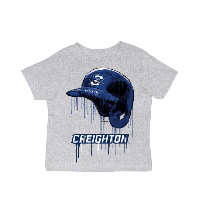 Creighton University Bluejays Original Dripping Baseball Helmet Grey Cotton T-Shirt  by Vive La Fete