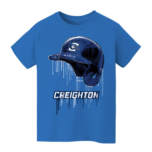 Creighton University Bluejays Original Dripping Baseball Helmet Light Blue T-Shirt Cotton by Vive La Fete