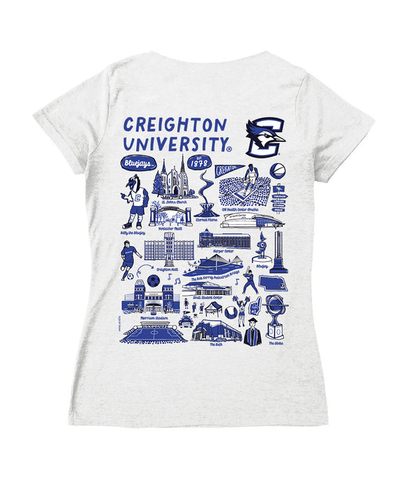 Creighton University Bluejays Hand Sketched Vive La Fete Impressions Artwork Navy Women Cotton Short Sleeve V-Neck Tshir