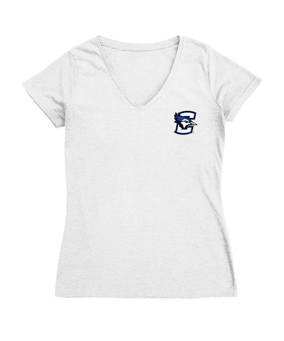 Creighton Bluejays Hand Sketched Vive La Fete Impressions Artwork White Women Cotton Short Sleeve V-Neck Tshirt