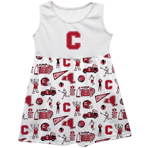 Cornell Big Red Sleeveless Tank Dress Girls White Repeat Print Hand Sketched Vive La Fete Impressions