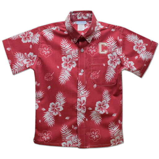 Cornell Big Red Embroidered Cardinal Red Hawaiian Short Sleeve Button Down Shirt
