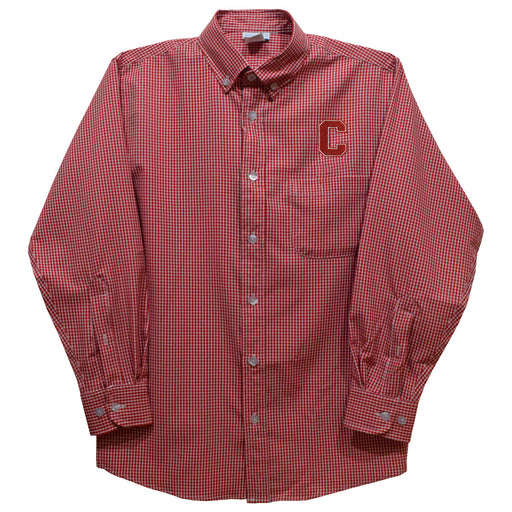 Cornell Big Red Embroidered Cardinal Red Gingham Long Sleeve Button Down Shirt