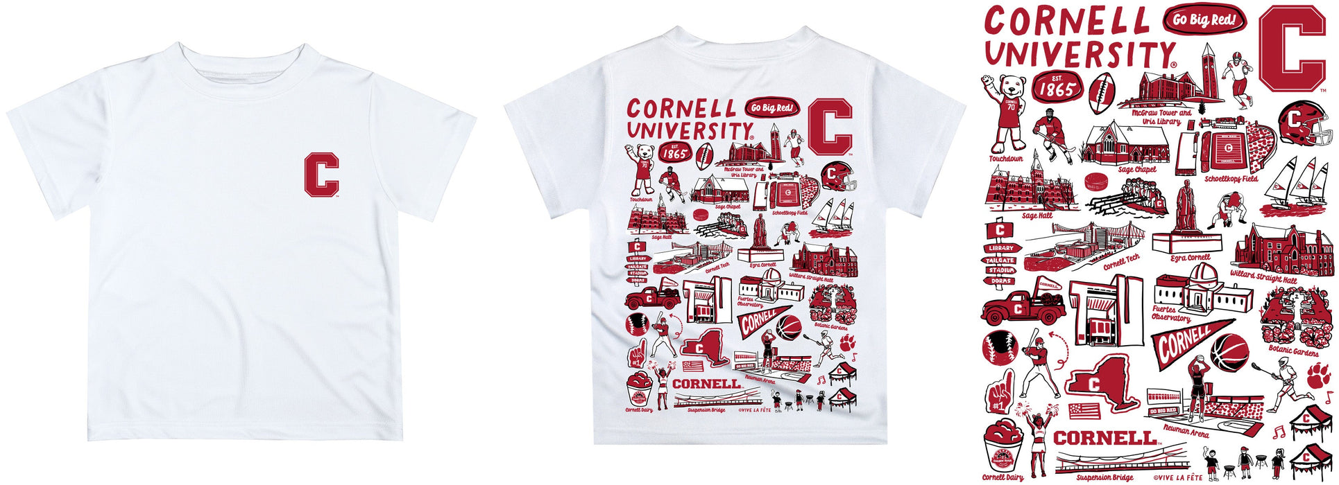 Cornell Big Red Hand Sketched Vive La Fete Impressions Artwork Boys Red Short Sleeve Tee Shirt