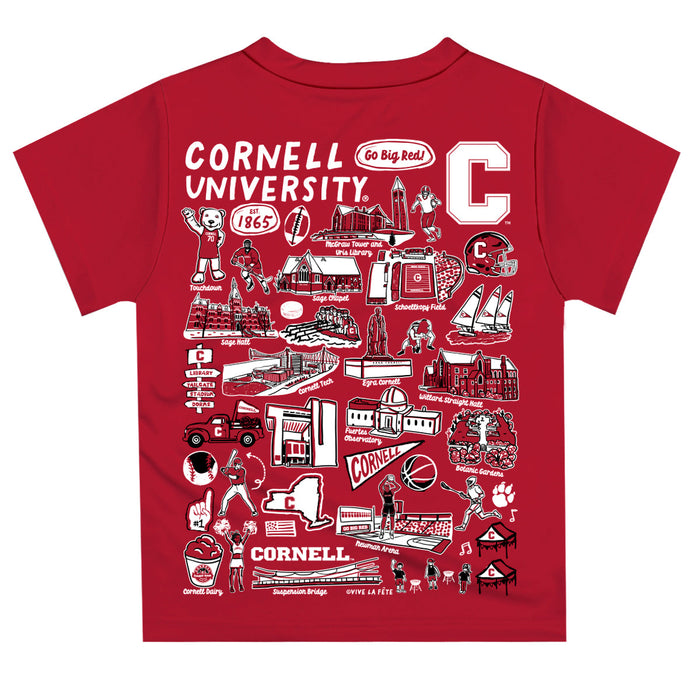 Cornell Big Red Hand Sketched Vive La Fete Impressions Artwork Boys Red Short Sleeve Tee Shirt