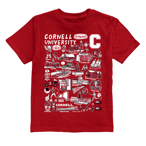 Cornell Big Red Hand Sketched Vive La Fete Impressions Artwork Red Cotton Short Sleeve Tshirt